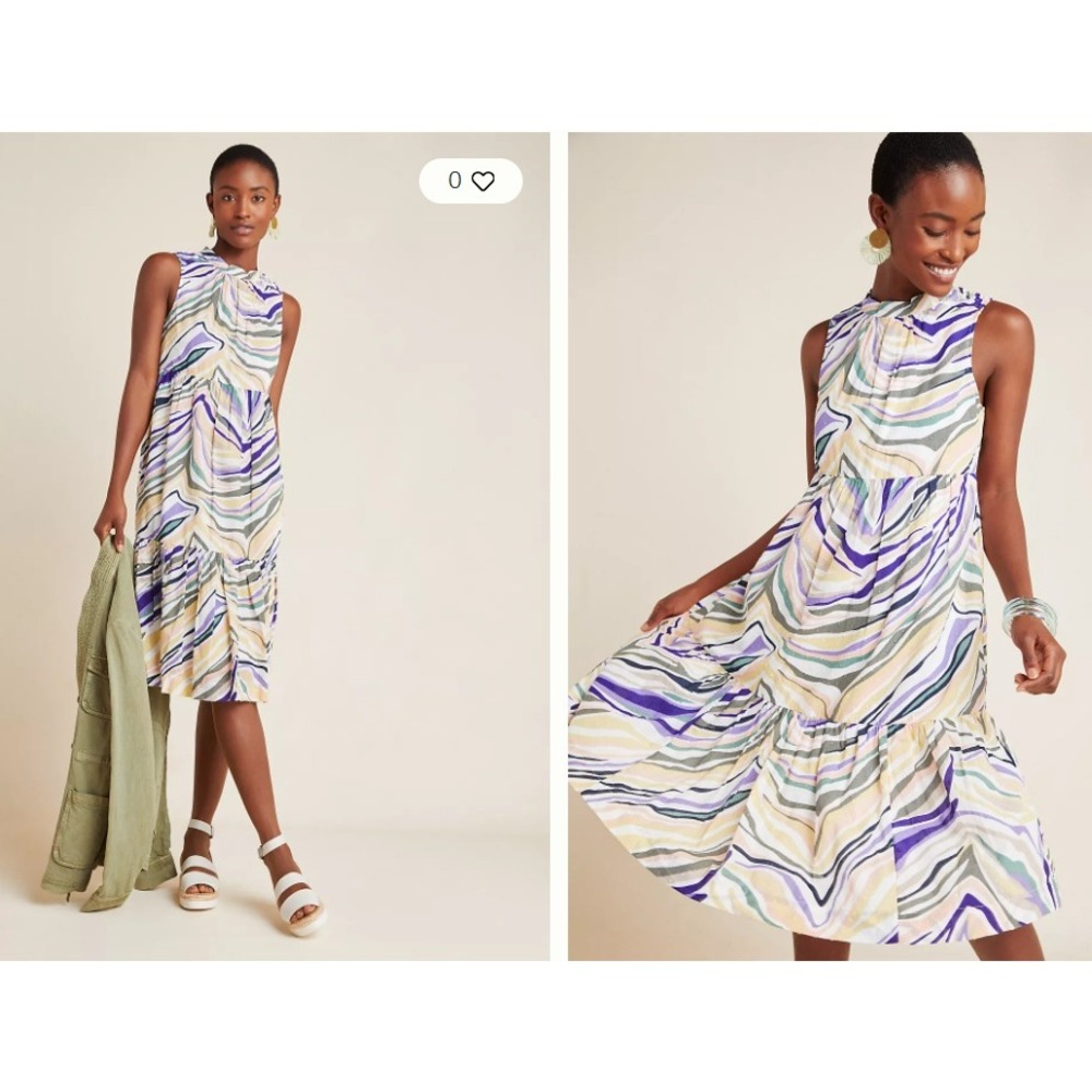 Anthropologie Faustina Midi Dress Womens Size 4 Sleeveless Tiered Boho Brunch